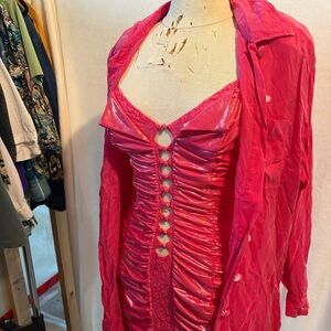 Women's Pink silk Button-Up Top